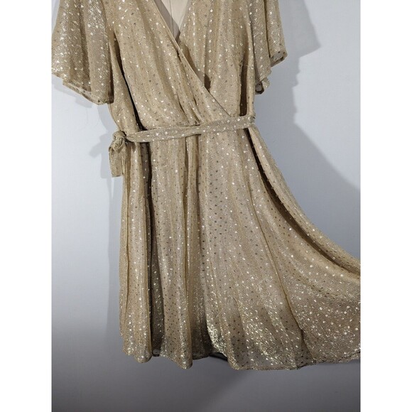 Torrid Gold Metallic Polka Dot Short Sleeve Faux Wrap Dress Women Plus Size 1X - Picture 4 of 9